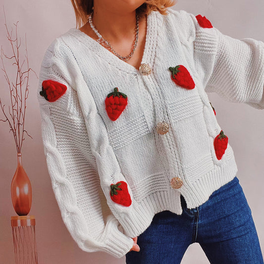 Women's Chic Strawberry Shortcake Knitted Cardigan