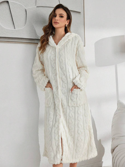 COMFY TEDDY LONG HOODED ROBE