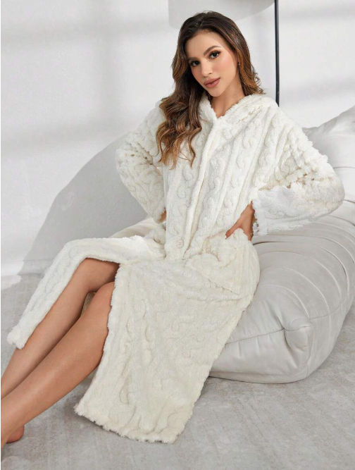 COMFY TEDDY LONG HOODED ROBE