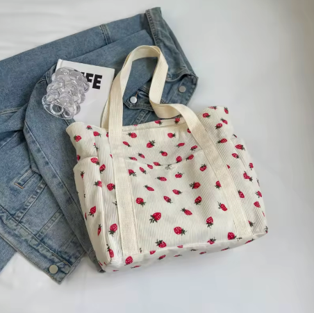 CHERRY CORDUROY EVERYDAY TOTE