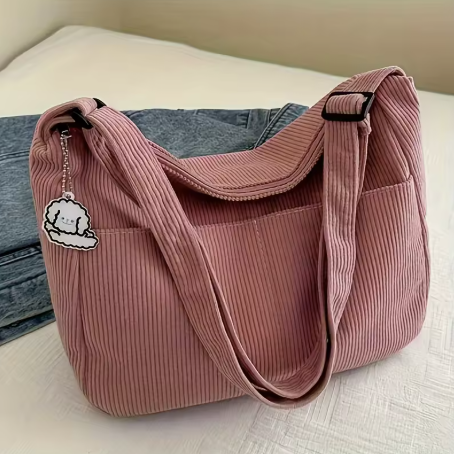 STRIPED CURDUROY SHOULDER BAG