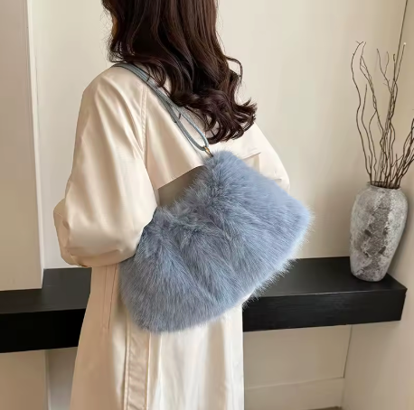 FAUX RABBIT FUR HANDBAG