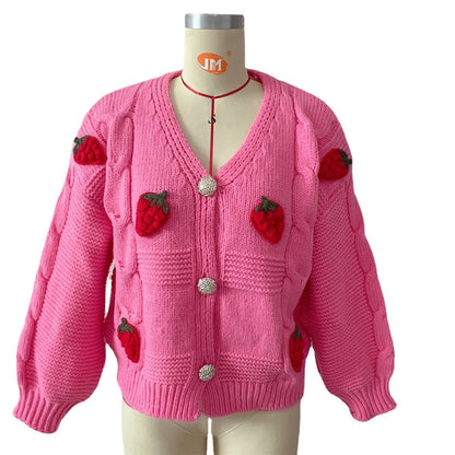 Women's Chic Strawberry Shortcake Knitted Cardigan