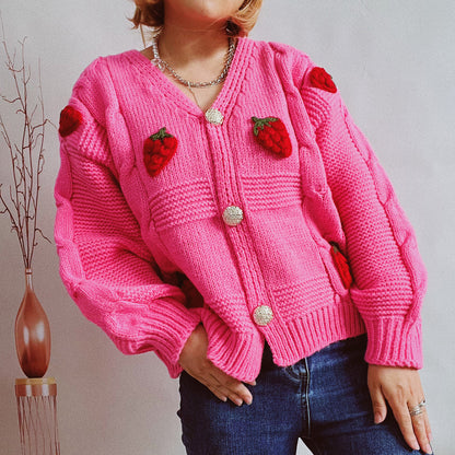 Women's Chic Strawberry Shortcake Knitted Cardigan